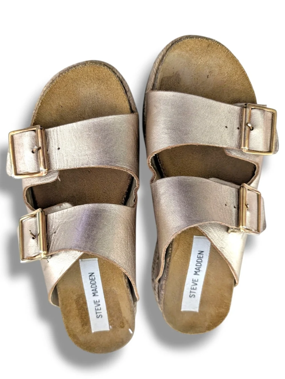 Steve Madden Annika Gold Metallic Leather Espadrille Platform Sandals, Size 7